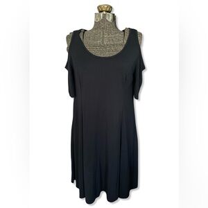 Lush Black Cold Shoulder Casual Tunic Mini Dress Soft Modal Size M EUC